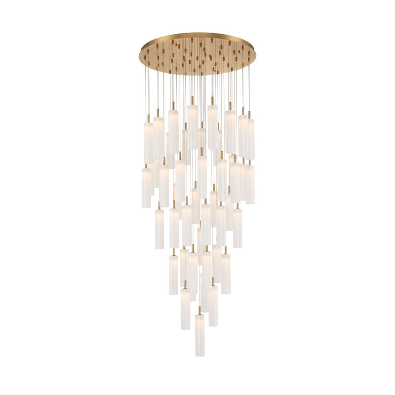 Crystorama Addis 36in 46-Light Pendant | Mid-Century Aged Brass and White Tronchi Glass | Entryway & Dining Room | 36 x 36 x 21 in | Model ADD-423-AG-WH