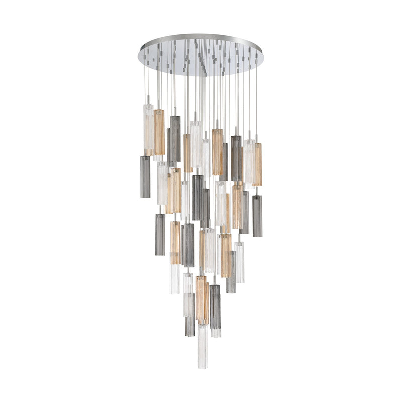 Crystorama Addis 36in 46-Light Pendant | Mid-Century Polished Chrome and Autumn Tronchi Glass | Entryway & Dining Room | 36 x 36 x 21 in | Model ADD-423-CH-AU