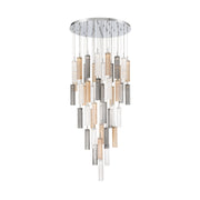 Crystorama Addis 36in 46-Light Pendant | Mid-Century Polished Chrome and Autumn Tronchi Glass | Entryway & Dining Room | 36 x 36 x 21 in | Model ADD-423-CH-AU