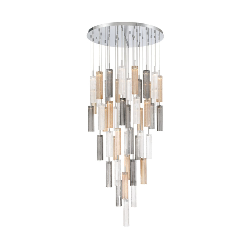 Crystorama Addis 36in 46-Light Pendant | Mid-Century Polished Chrome and Autumn Tronchi Glass | Entryway & Dining Room | 36 x 36 x 21 in | Model ADD-423-CH-AU