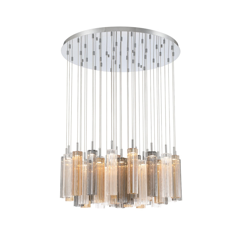 Crystorama Addis 36in 46-Light Pendant | Mid-Century Polished Chrome and Autumn Tronchi Glass | Entryway & Dining Room | 36 x 36 x 21 in | Model ADD-423-CH-AU