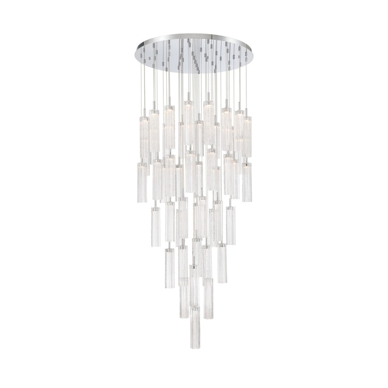 Crystorama Addis 36in 46-Light Pendant | Mid-Century Polished Chrome and Clear Tronchi Glass | Entryway & Dining Room | 36 x 36 x 21 in | Model ADD-423-CH-CL