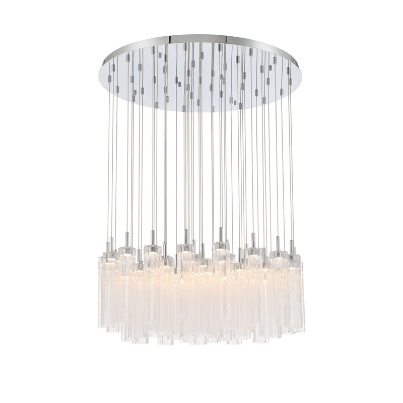 Crystorama Addis 36in 46-Light Pendant | Mid-Century Polished Chrome and Clear Tronchi Glass | Entryway & Dining Room | 36 x 36 x 21 in | Model ADD-423-CH-CL