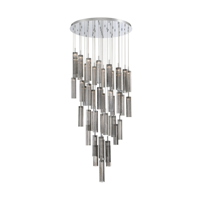 Crystorama Addis 36in 46-Light Pendant | Mid-Century Polished Chrome and Smoke Tronchi Glass | Entryway & Dining Room | 36 x 36 x 21 in | Model ADD-423-CH-SM