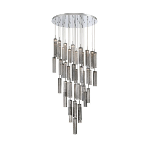 Crystorama Addis 36in 46-Light Pendant | Mid-Century Polished Chrome and Smoke Tronchi Glass | Entryway & Dining Room | 36 x 36 x 21 in | Model ADD-423-CH-SM