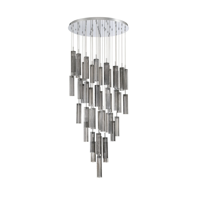Crystorama Addis 36in 46-Light Pendant | Mid-Century Polished Chrome and Smoke Tronchi Glass | Entryway & Dining Room | 36 x 36 x 21 in | Model ADD-423-CH-SM