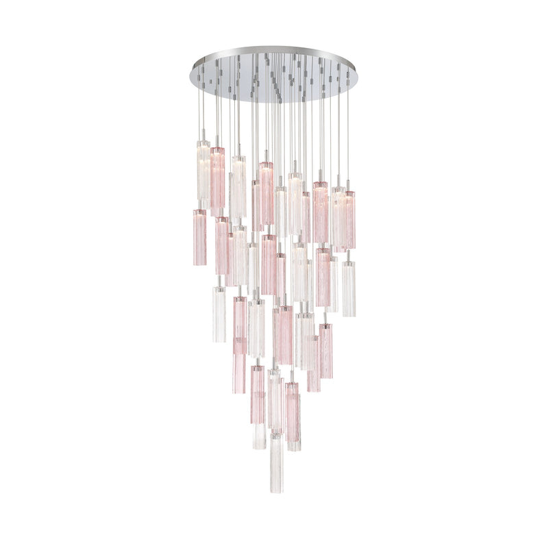 Crystorama Addis 36in 46-Light LED Pendant | Mid-Century Polished Chrome and Spring Tronchi Glass | Entryway & Dining Room | 36 x 36 x 21 in | Model ADD-423-CH-SP