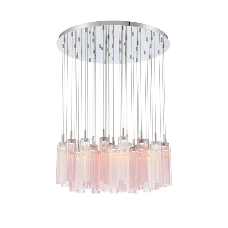 Crystorama Addis 36in 46-Light LED Pendant | Mid-Century Polished Chrome and Spring Tronchi Glass | Entryway & Dining Room | 36 x 36 x 21 in | Model ADD-423-CH-SP