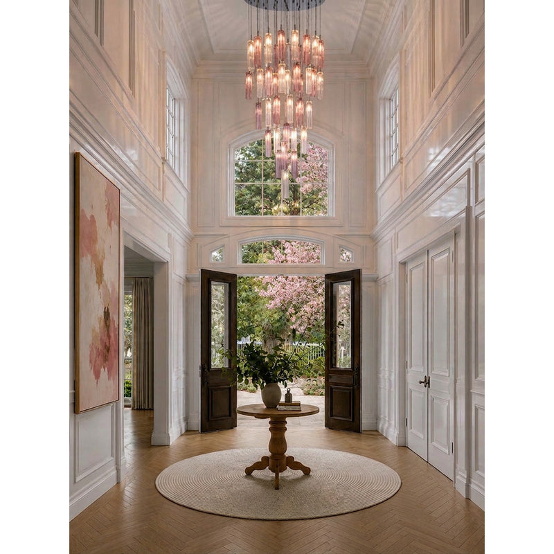 Crystorama Addis 36in 46-Light LED Pendant | Mid-Century Polished Chrome and Spring Tronchi Glass | Entryway & Dining Room | 36 x 36 x 21 in | Model ADD-423-CH-SP