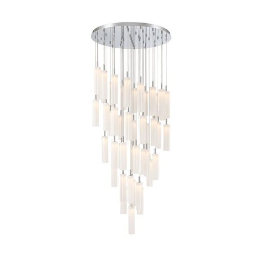 Crystorama Addis 36in 46-Light LED Pendant | Mid-Century Polished Chrome and White Tronchi Glass | Entryway & Dining Room | 36 x 36 x 21 in | Model ADD-423-CH-WH