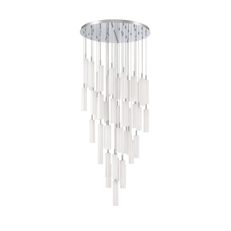Crystorama Addis 36in 46-Light LED Pendant | Mid-Century Polished Chrome and White Tronchi Glass | Entryway & Dining Room | 36 x 36 x 21 in | Model ADD-423-CH-WH
