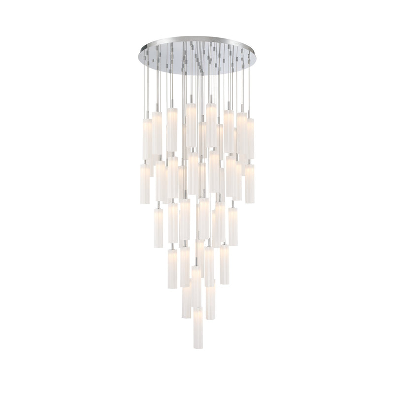 Crystorama Addis 36in 46-Light LED Pendant | Mid-Century Polished Chrome and White Tronchi Glass | Entryway & Dining Room | 36 x 36 x 21 in | Model ADD-423-CH-WH