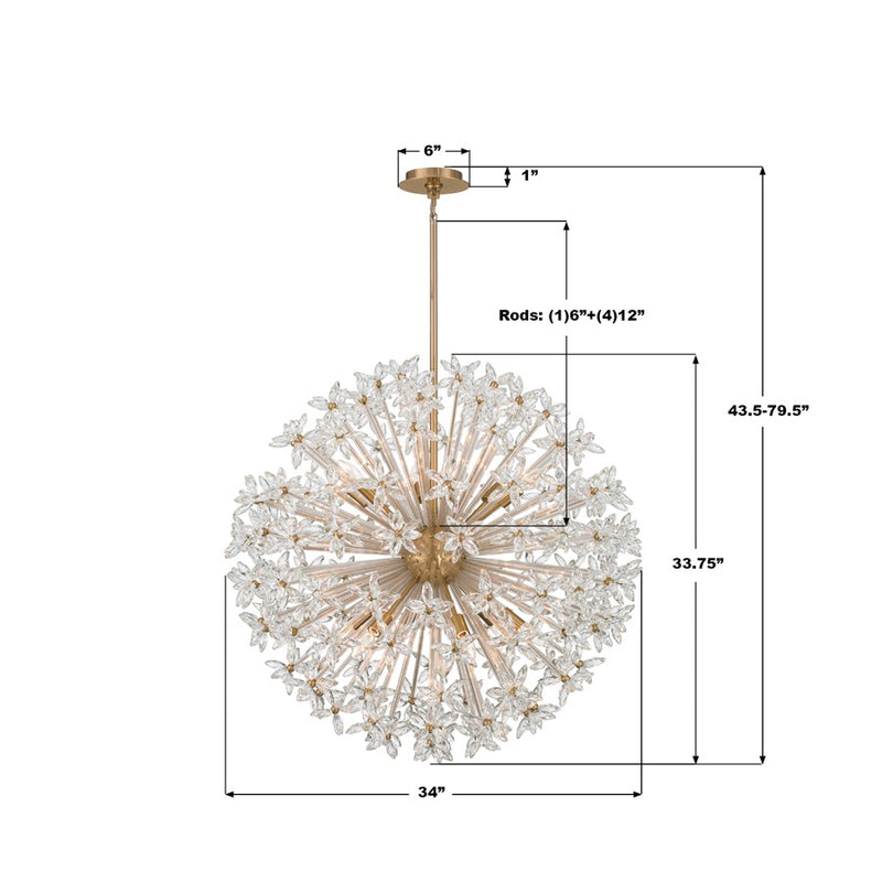 Crystorama Adley 12 Light 34" Chandelier, Aged Brass/Clear