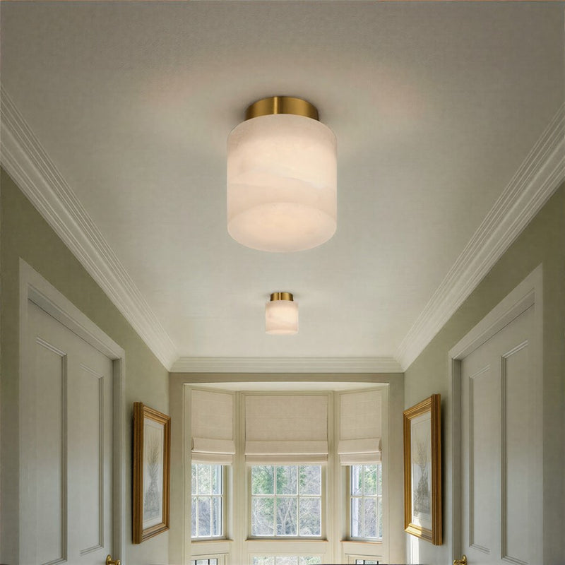 Crystorama Acme 1 Light 5.75" Semi Flush Mount, Aged Brass/White
