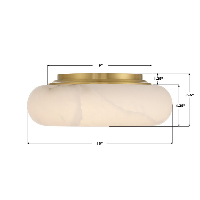Crystorama Acme 1 Light 16" Flush/Semi Flush, Aged Brass/White