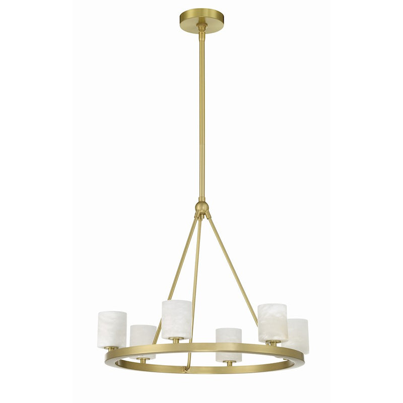 Crystorama Aragon 6 Light Chandelier, Soft Brass