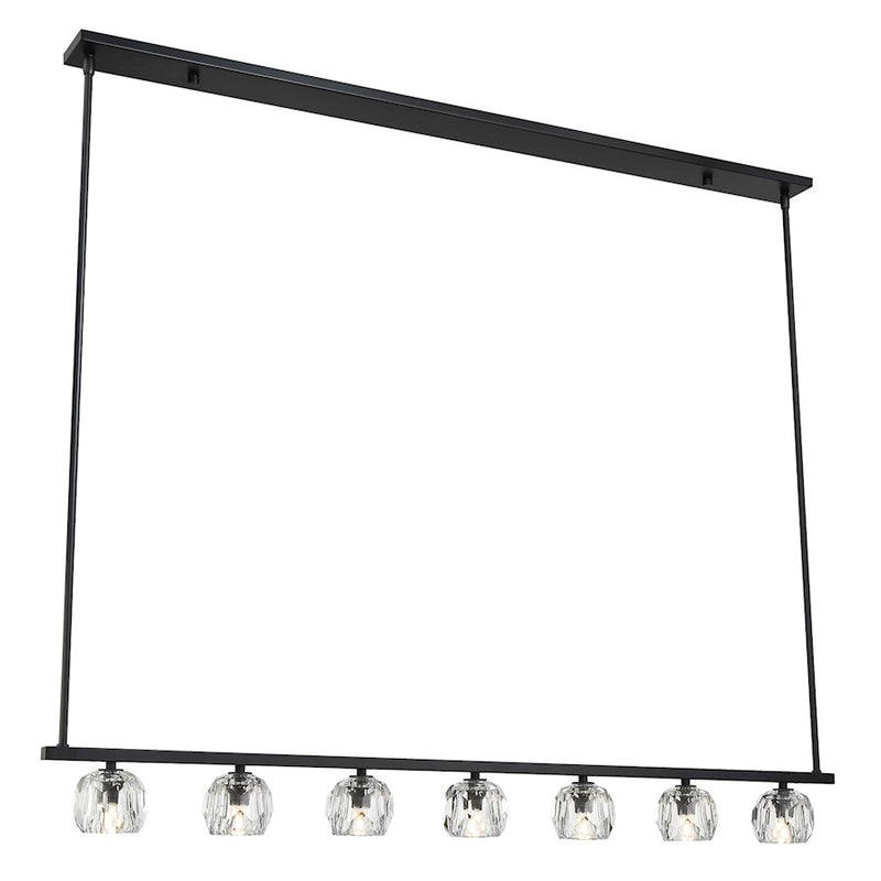 Crystorama Aragon 7 Light Linear Chandelier, Matte Black/Clear