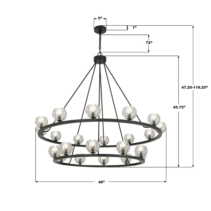 Crystorama Aragon 22 Light 48" Chandelier, Matte Black/Clear