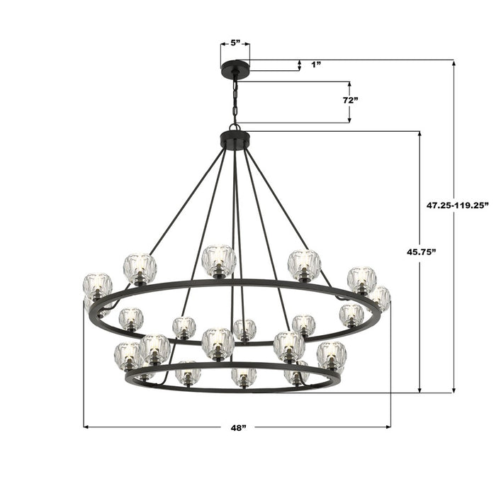 Crystorama Aragon 22 Light 48" Chandelier, Matte Black/Clear