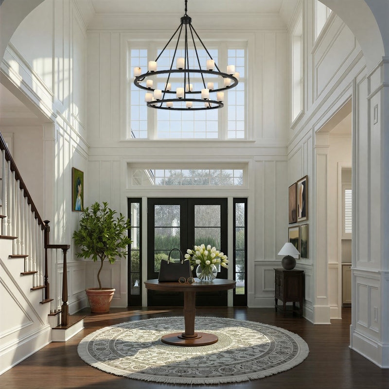 Crystorama Aragon 22Lt 46.75" Chandelier, Matte Black/White