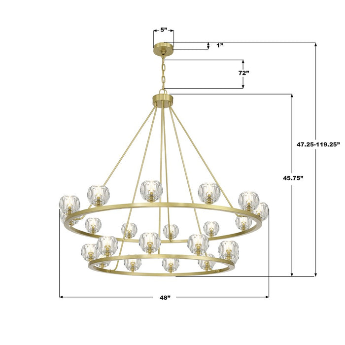 Crystorama Aragon 22 Light 48" Chandelier, Soft Brass/Clear