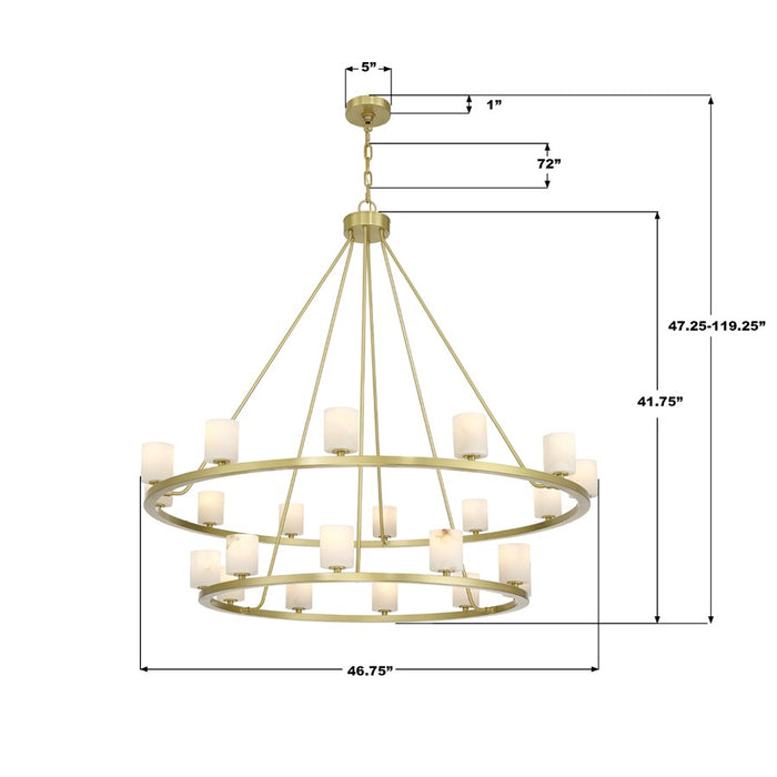 Crystorama Aragon 22 Light 46.75" Chandelier, Soft Brass/White