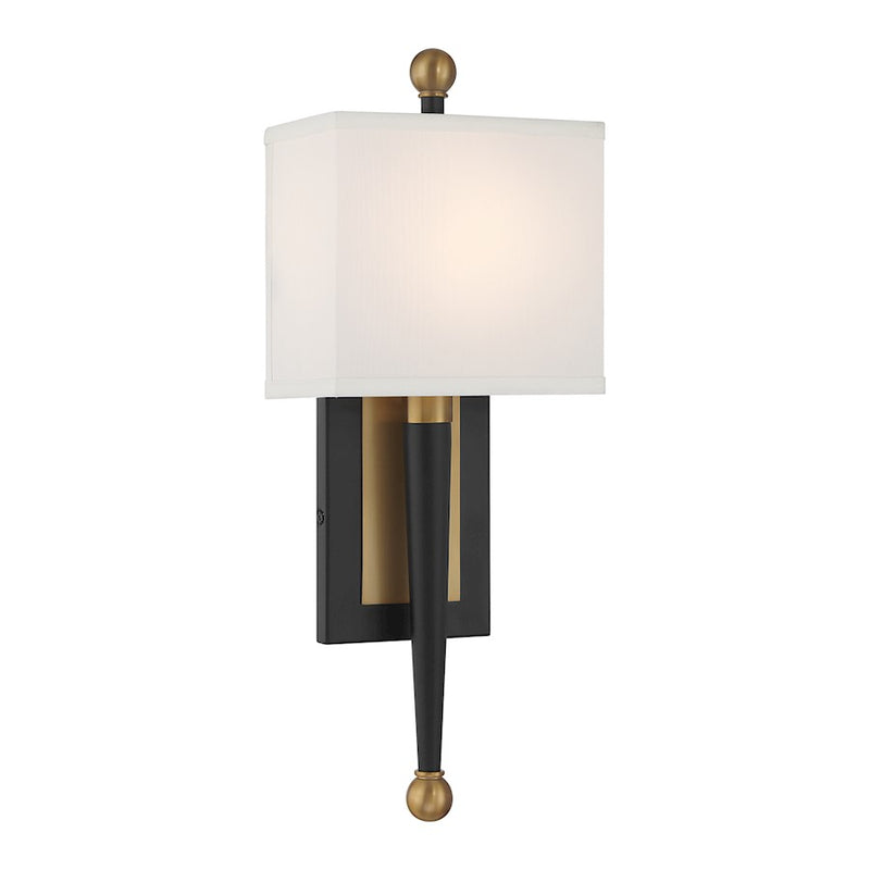 Crystorama Ardson 1 Light Sconce, Matte Black/Vibrant Gold/White