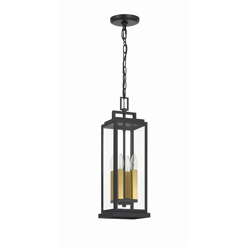 Crystorama Aspen 4 Light Outdoor Pendant, Matte Black