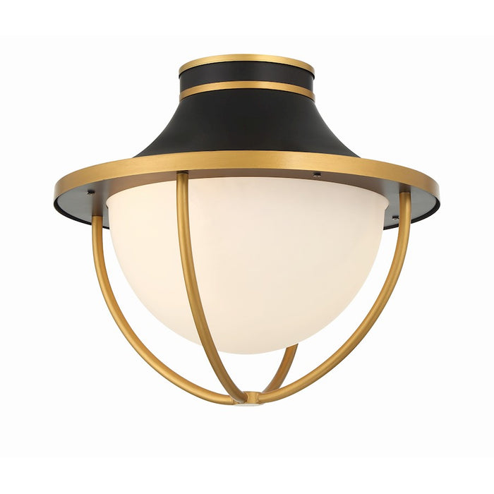 Crystorama Atlas 2 Light Outdoor Semi Flush Mount, Black/Gold/White