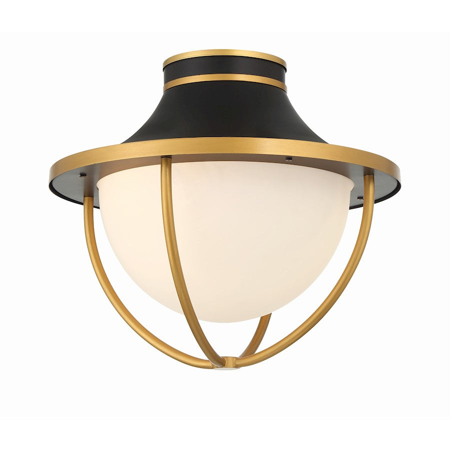 Crystorama Atlas 2 Light Outdoor Semi Flush Mount, Black/Gold/White