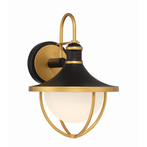 Crystorama Atlas 1 Light Outdoor Sconce, Black/Gold/White