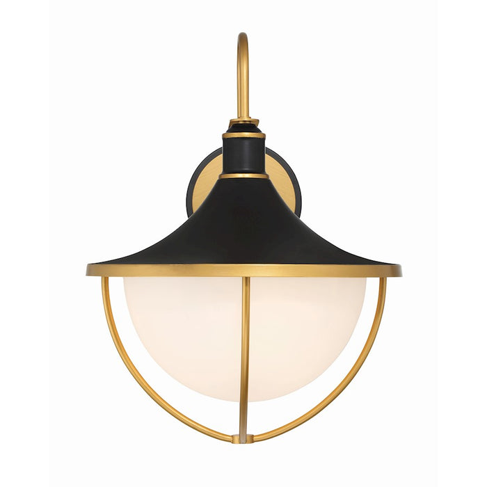 Crystorama Atlas 3 Light Outdoor Sconce, Black/Gold/White