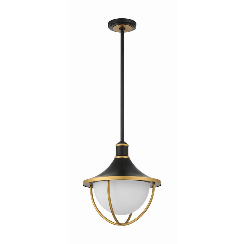 Crystorama Atlas 3 Light Outdoor Pendant, Black/Gold/White