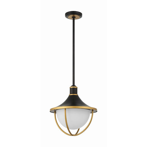 Crystorama Atlas 3 Light Outdoor Pendant, Black/Gold/White