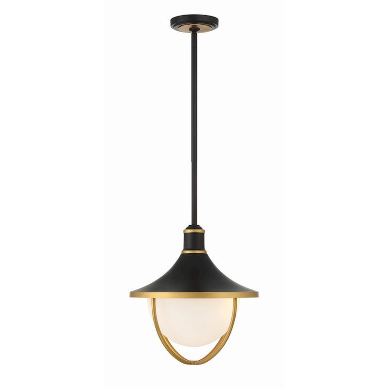 Crystorama Atlas 3 Light Outdoor Pendant, Black/Gold/White