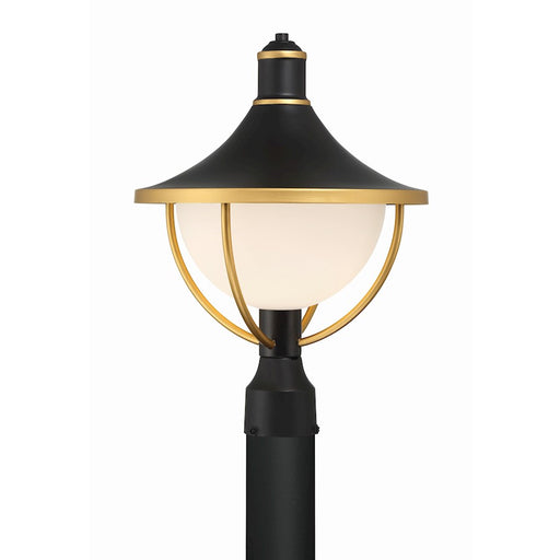 Crystorama Atlas 1 Light Outdoor Post, Black/Gold/White