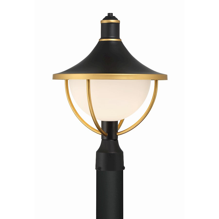 Crystorama Atlas 1 Light Outdoor Post, Black/Gold/White
