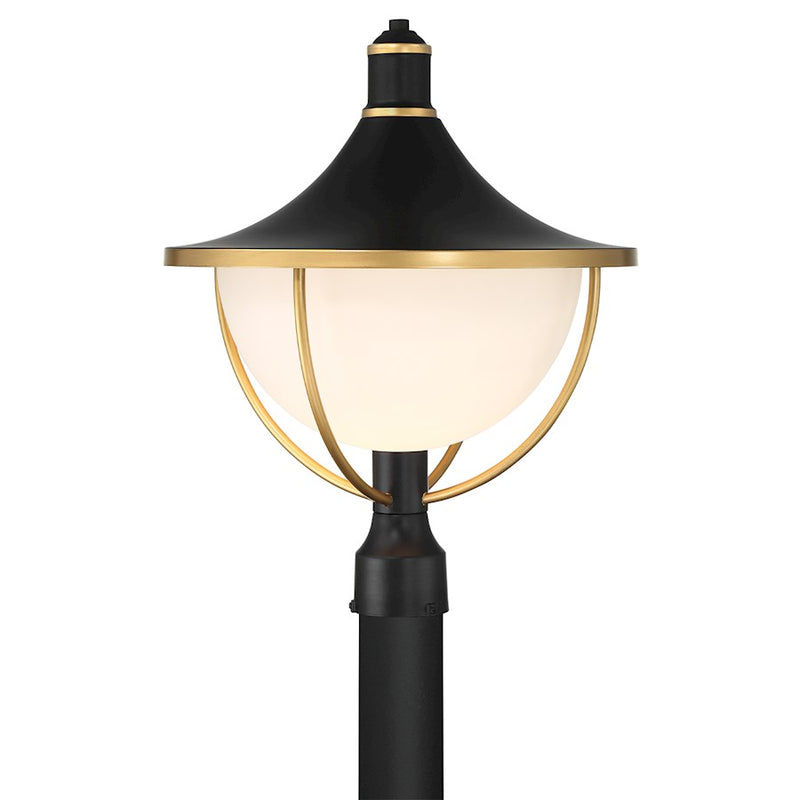 Crystorama Atlas 1 Light Outdoor Post, Black/Textured Gold/White