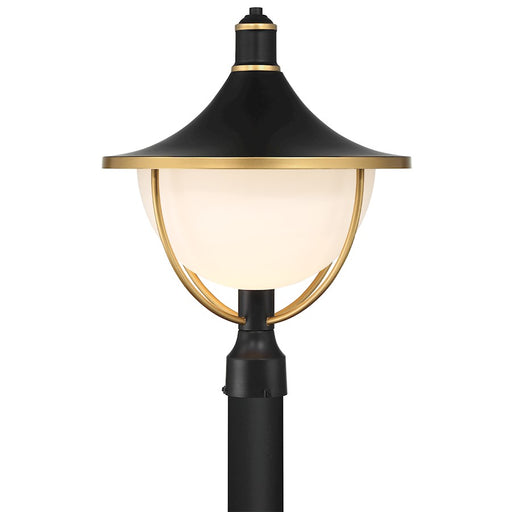Crystorama Atlas 1 Light Outdoor Post, Black/Textured Gold/White