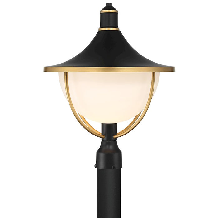 Crystorama Atlas 1 Light Outdoor Post, Black/Textured Gold/White