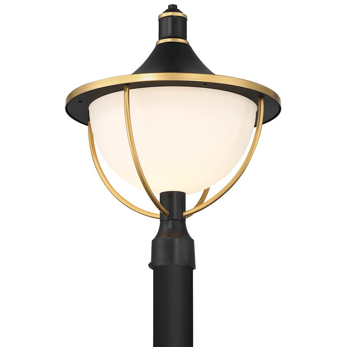 Crystorama Atlas 1 Light Outdoor Post, Black/Textured Gold/White
