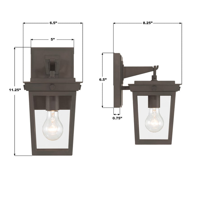 Crystorama Belmont 1 Light 6.5" Outdoor Sconce, Twilight Bronze