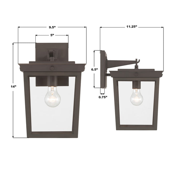 Crystorama Belmont 1 Light 9.5" Outdoor Sconce, Twilight Bronze