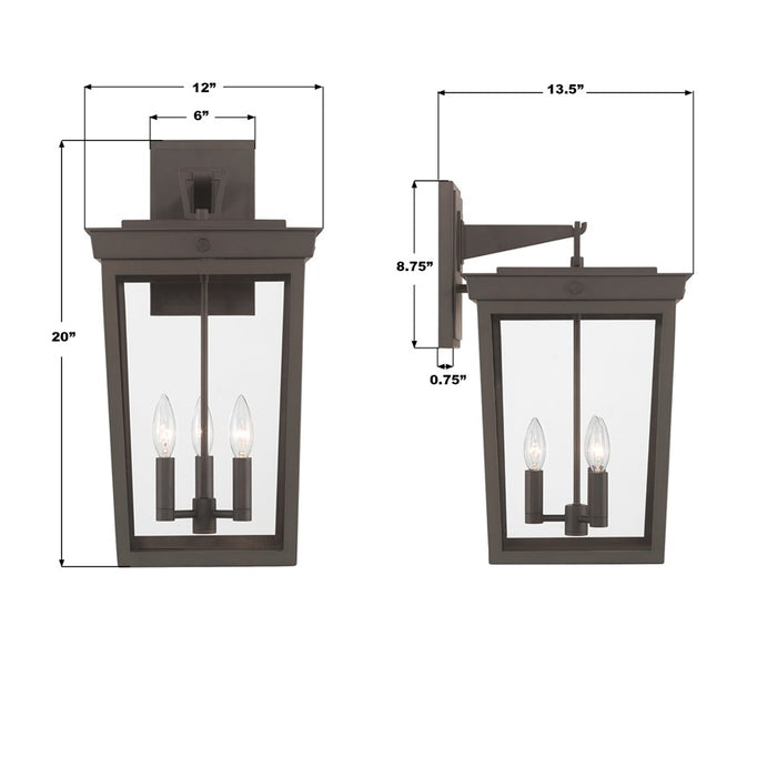 Crystorama Belmont 3 Light 12" Outdoor Sconce, Twilight Bronze