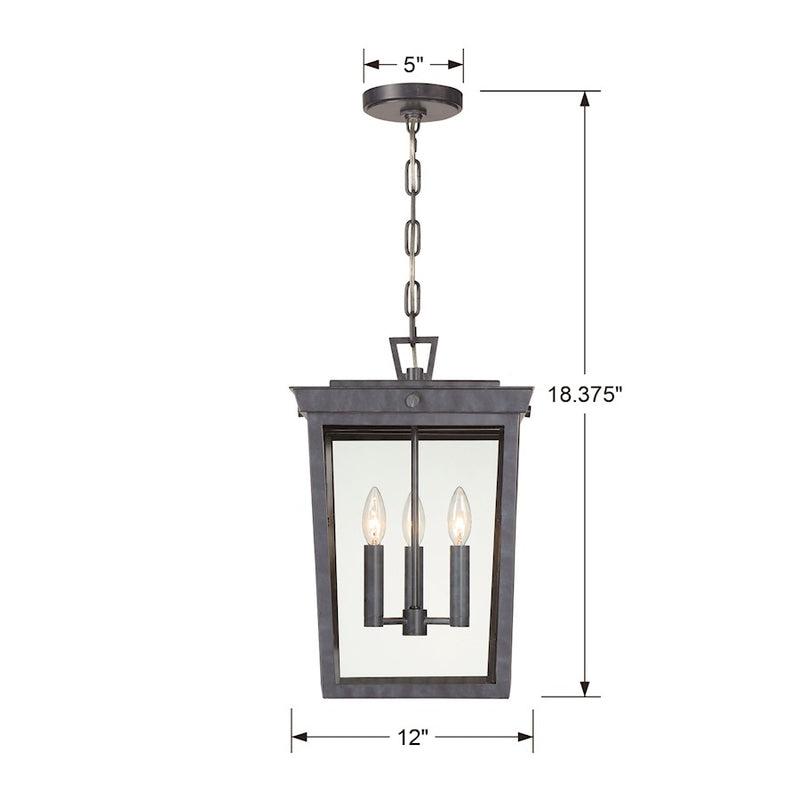 Crystorama Belmont 3 Light Pendant, Graphite