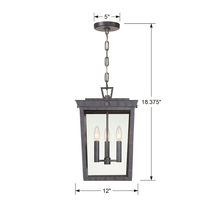 Crystorama Belmont 3 Light Pendant, Graphite