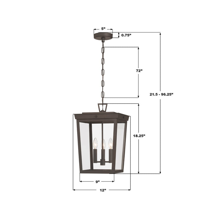 Crystorama Belmont 3 Light 12" Outdoor Pendant, Twilight Bronze