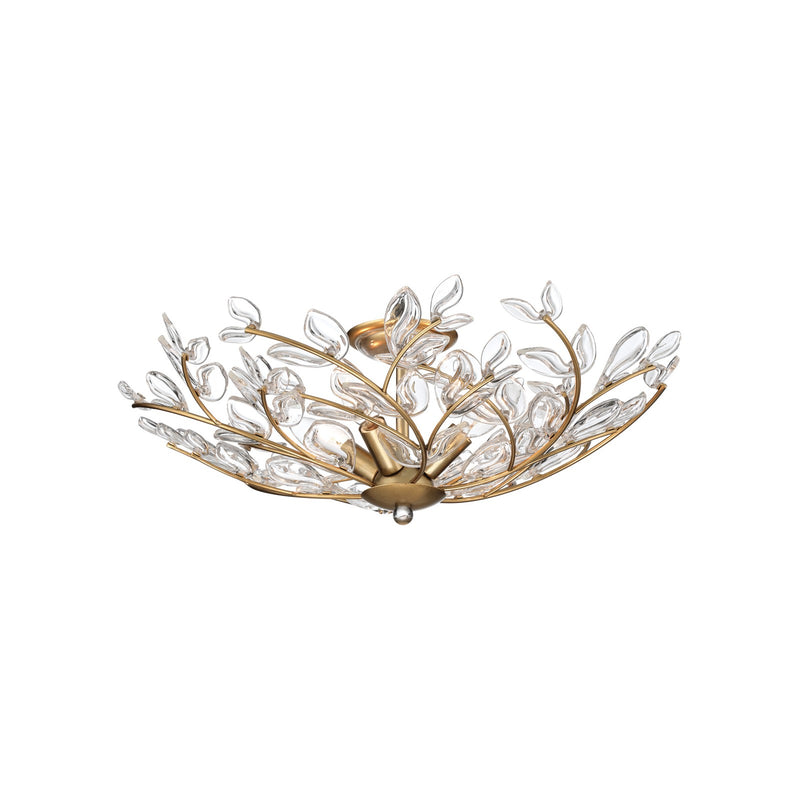 Crystorama Bridget 21.25in 4-Light Semi Flush Mount | Coastal Soft Gold and Clear Floral Glass | Bathroom & Bedroom Ceiling Light | Model BGT-330-SG-CL