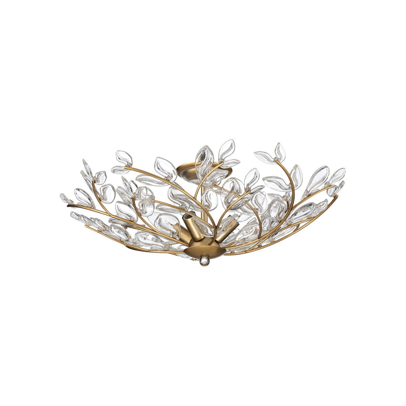 Crystorama Bridget 21.25in 4-Light Semi Flush Mount | Coastal Soft Gold and Clear Floral Glass | Bathroom & Bedroom Ceiling Light | Model BGT-330-SG-CL
