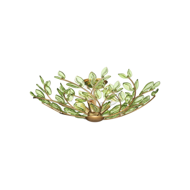 Crystorama Bridget 21.25in 4-Light Semi Flush Mount | Coastal Soft Gold and Green Floral Glass | Bathroom & Bedroom Ceiling Light | Model BGT-330-SG-GR